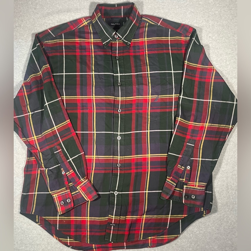 Vintage Y2K Nautical Plaid Button Up Shirt US Mens L